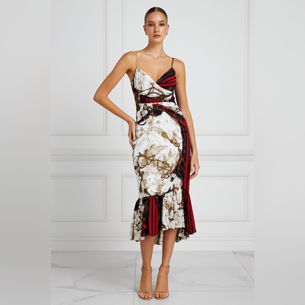 Authentic ROBERTO CAVALLI Equestrian Trumpet Bugle Corset Bustier Ruffle Dress